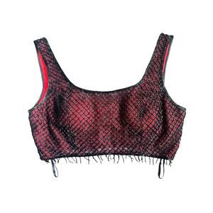 Andretta Donatello Red Black Silk Bead Bra Top Women’s Large Whimsigoth Vamp VTG